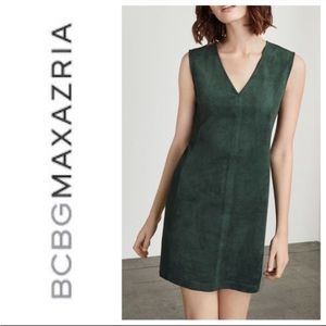 BCBG Malina knit faux suede v-neck dress in alpine green